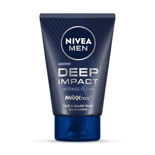 NIVEA MEN Deep Impact Face Wash 100g | With Black Carbon | Intense Clean, For Beard & Face | Removes Oil and Impurities