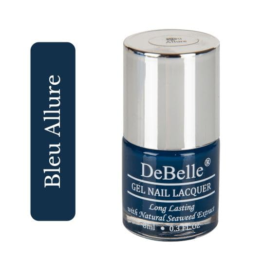 DeBelle Gel Glossy Finish Nail Polish Bleu Allure(Navy Blue), 8 Ml - Enriched With Natural Seaweed Extract, Cruelty Free, Toxic Free
