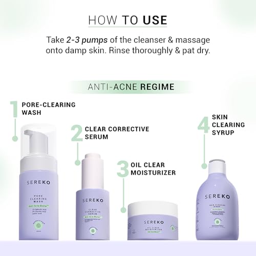 Sereko Pore Clearing Face Wash with 1% Salicylic Acid & Lactic Acid | Foaming Cleanser for Oily & Acne-Prone Skin | Deep Cleansing & Gentle Exfoliation | Sulfate-Free | For Men & Women | 100ml