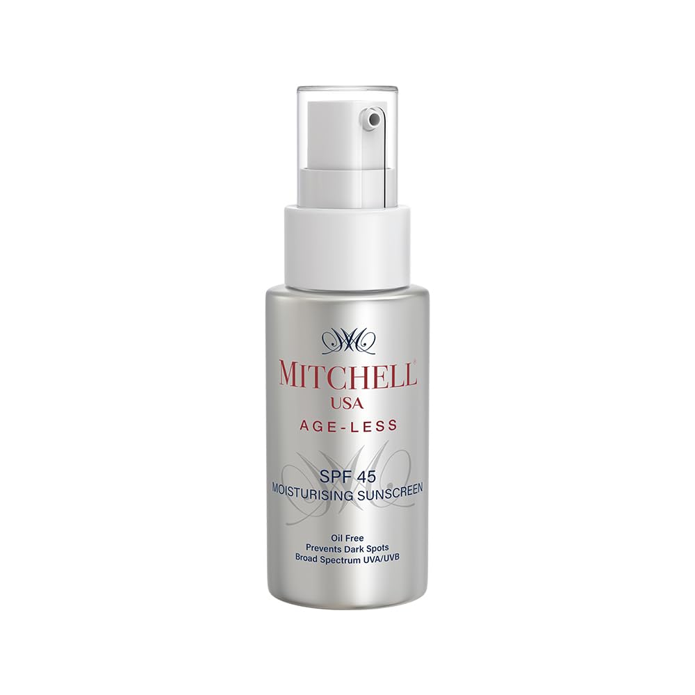 Mitchell USA Ageless Age Prevention SPF 45 - Anti-aging Sunscreen for Face| Protection from UVA,UVB | For Smooth & Soft Skin| Vitmain E, Soyabean Extract, Grapes Seed Extract |All Skin Types| Mens and Women| 50ml