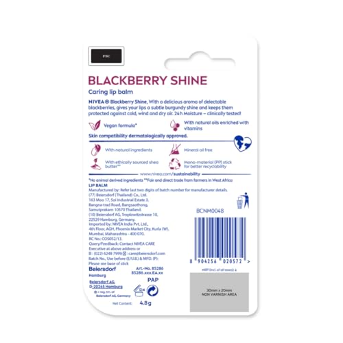 NIVEA Lip Balm, Fruity Berry Shine, 4.8gm, Purple