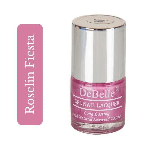 DeBelle Gel Nail Polish Roselin Fiesta (Metallic Rose Pink Nail Paint)|Non UV - Gel Finish |Chip Resistant | Seaweed Enriched Formula| Long Lasting|Cruelty and Toxic Free| 8ml