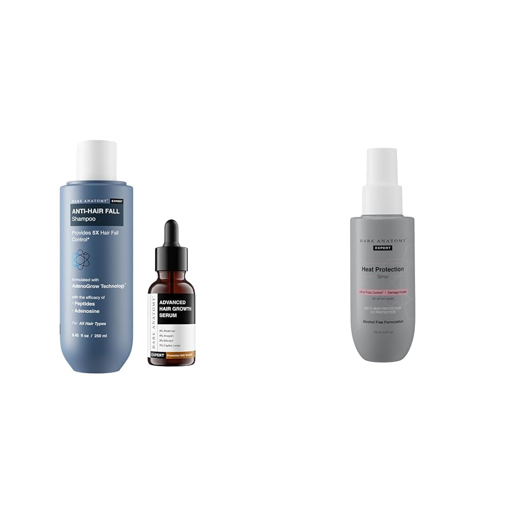 Bare Anatomy Anti Hair Fall ShampooGrowth 250ml 3% Redensyl + 4% Anagain + 3% Baicapil + 1% Capilia Longa 30mL Heat Protection Spray Serum For Women & Men | Vegan |230 掳C Heat Protection 150 ml