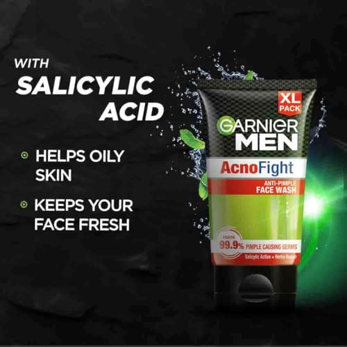 Garnier Men Acno Fight Anti Pimple Face Wash, Anti Pimple Face Wash with Salicylic Acid and Herba Repair, Suitable for all Skin Types, 150g
