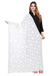 AKSHAR LLC Women's  Designer Pure Chiffon Dupatta with Pure Cotton Thread Embroidery Work