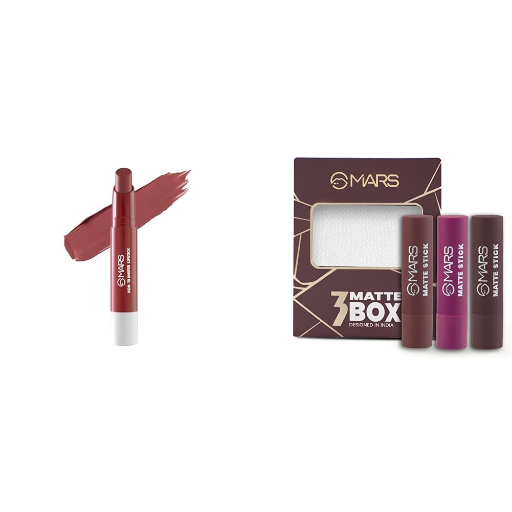 MARS Matte Super Stay Lipstick |(2.6 gm) (02-TREASURE) Matte Box Set of 3 Lipsticks for Women | Long-Lasting | Smooth Finish | Moisturising | One Swipe Pigmentation (3x3.2 gm) (06-All Rounder)