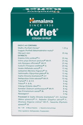 Himalaya Kolfet Cough Syrup 100 ml + 6 Koflet lozenges Free Herbal| Non-Drowsy Formula| 25% Honey| Wet & Dry Cough | Sore throat | Irritation