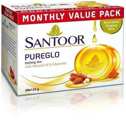 santoor Pureglow Bathing Bar with Almond Oil & Glycerine Soap 3Nx125g (3 x 125 g)
