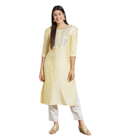 Kashish Women's  Viscose Embroidered Round Neck Straight Fit Kurta