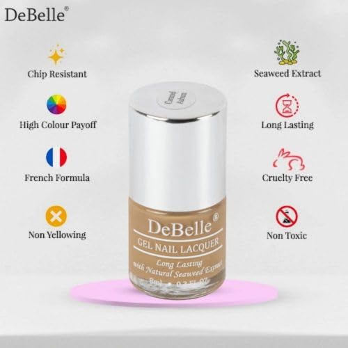 Debelle Gel Nail Polish Caramel Auburn (Caramel Brown Nail Paint)|Non Uv - Gel Glossy Finish |Chip Resistant | Seaweed Enriched Formula| Long Lasting|Cruelty And Toxic Free| 8Ml