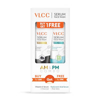 VLCC Vitamin C & Charcoal Serum Facewash - 150 ml for Oil Control & Brightening for AM | with Free Hyaluronic Acid & Aloe Vera Serum Facewash - 150 ml to Strengthen Skin Barrier for PM (B1G1)