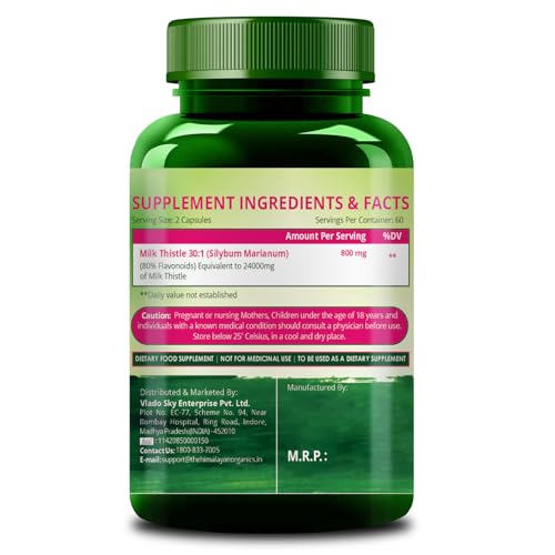 Vlado's  HIMALAYAN ORGANICS Milk Thistle Extract With 800Mg Of Silybum Marianum Detox Supplement For Men And Women For Healthy Liver | Boost Metabolism And Maintain Cholesterol level - 120 Vegetarian Capsules