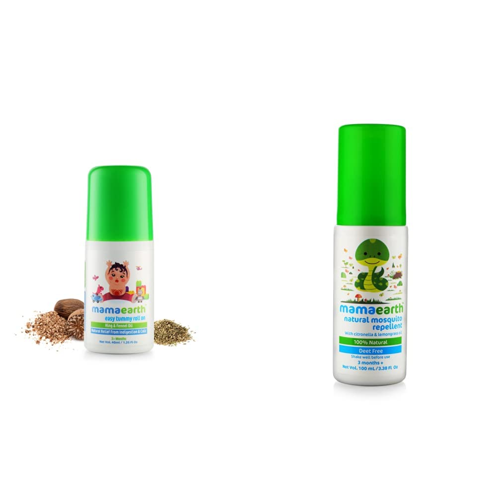 Mamaearth Easy Tummy Roll On for Digestion & Colic Relief with Hing & Fennel 40Ml & Natural Insect Repellent for babies (100 ml) Combo