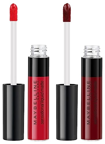 Maybelline Sensational Liquid Matte Lipstick, Flush It Red, 7 ml And Maybelline Sensational Liquid Matte Lipstick, Soft Wine, 7 g