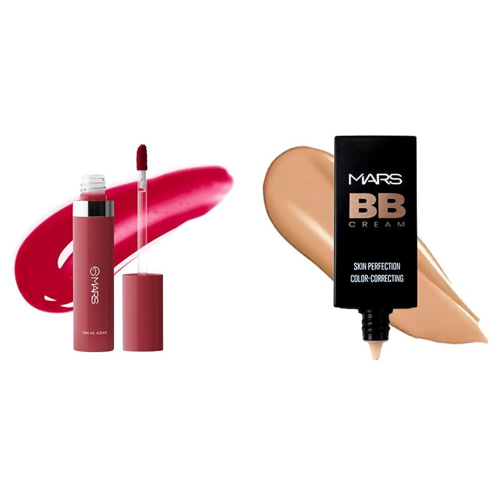 MARS Drip Lip Mist for Women (4.5 ml) (04-Strawberry Drip) BB Cream Lightweight Foundation (30 ml) (Tan)
