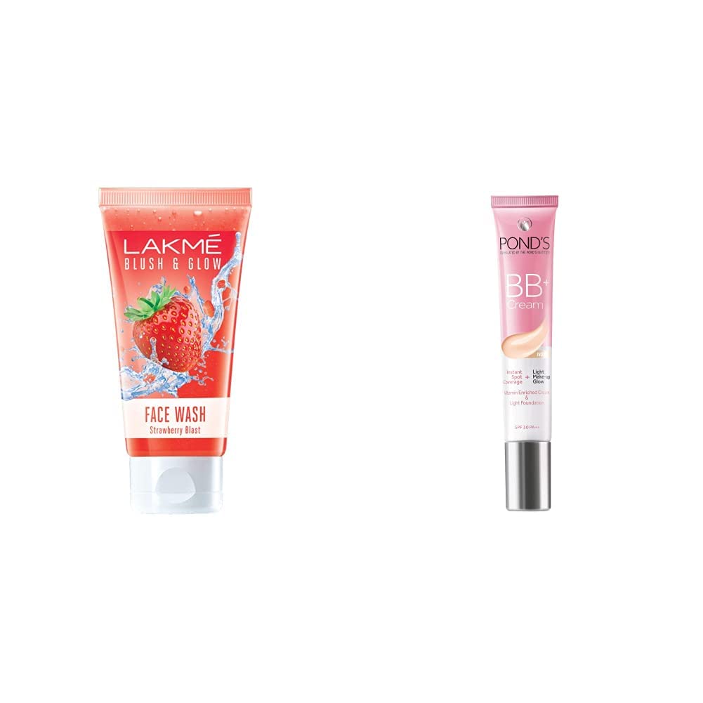 Lakmé Blush & Glow Gel Face Wash, Strawberry Blast, 100g And Pond's  White Beauty BB+ Fairness Cream 01 Original, 18 g