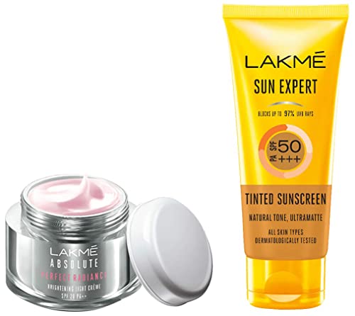 LAKMÉ Absolute Perfect Radiance Brightening Light Crème With Niacinamide & Micro Crystals, 50G & Lakme 50 Spf Sun Expert Tinted Sunscreen Cream (50 G)