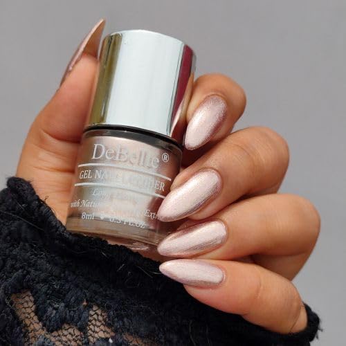 DeBelle Gel Nail Polish Pandora (Blush Rose Gold Glitter Nail Paint)|Non UV - Gel Finish |Chip Resistant | Seaweed Enriched Formula| Long Lasting|Cruelty and Toxic Free| 8ml