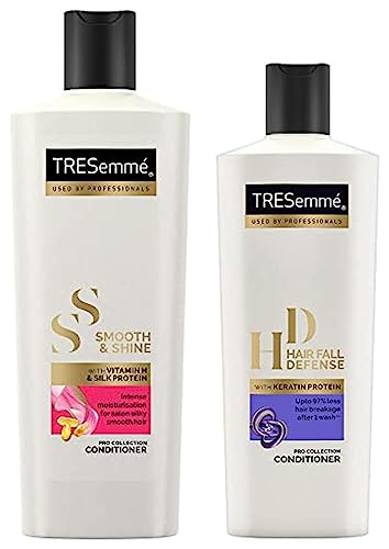 TRESemme Smooth & Shine Conditioner 335 ml, With Biotin & Silk Proteins For Silky Smooth Hair - Deeply Moisturises Dry & Frizzy Hair, & Women & TRESemme Hair Fall Defence Conditioner 190 ml