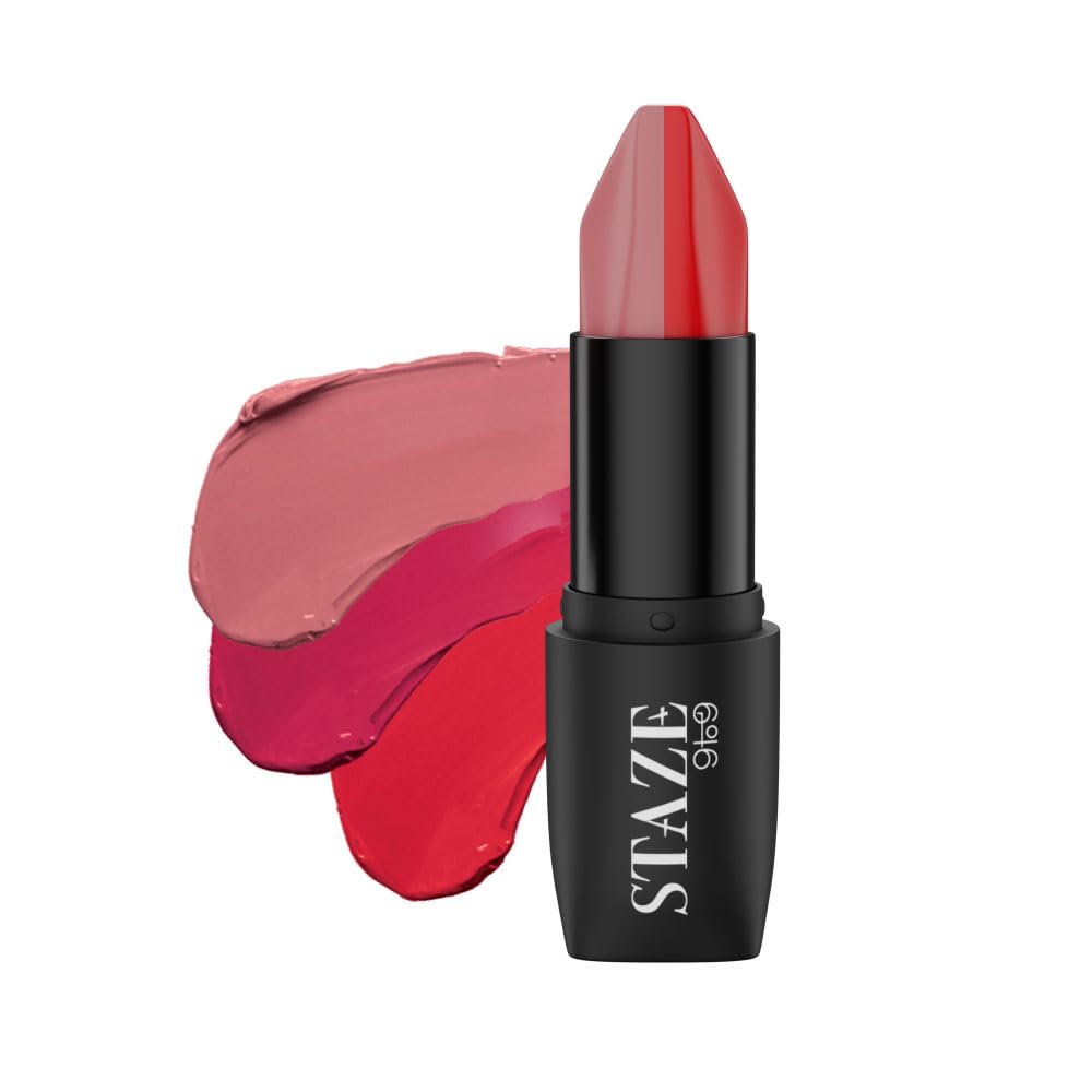 Staze 9To9 Triple Kiss Duo 3 In 1 Matte Lipstick|Truffle Blush + Scarlet Whisper|12 Hrs Long Lasting Transfer-Proof|Non-Drying Formula With Intense Color Payoff|Lightweight & Comfortable|7.6 G