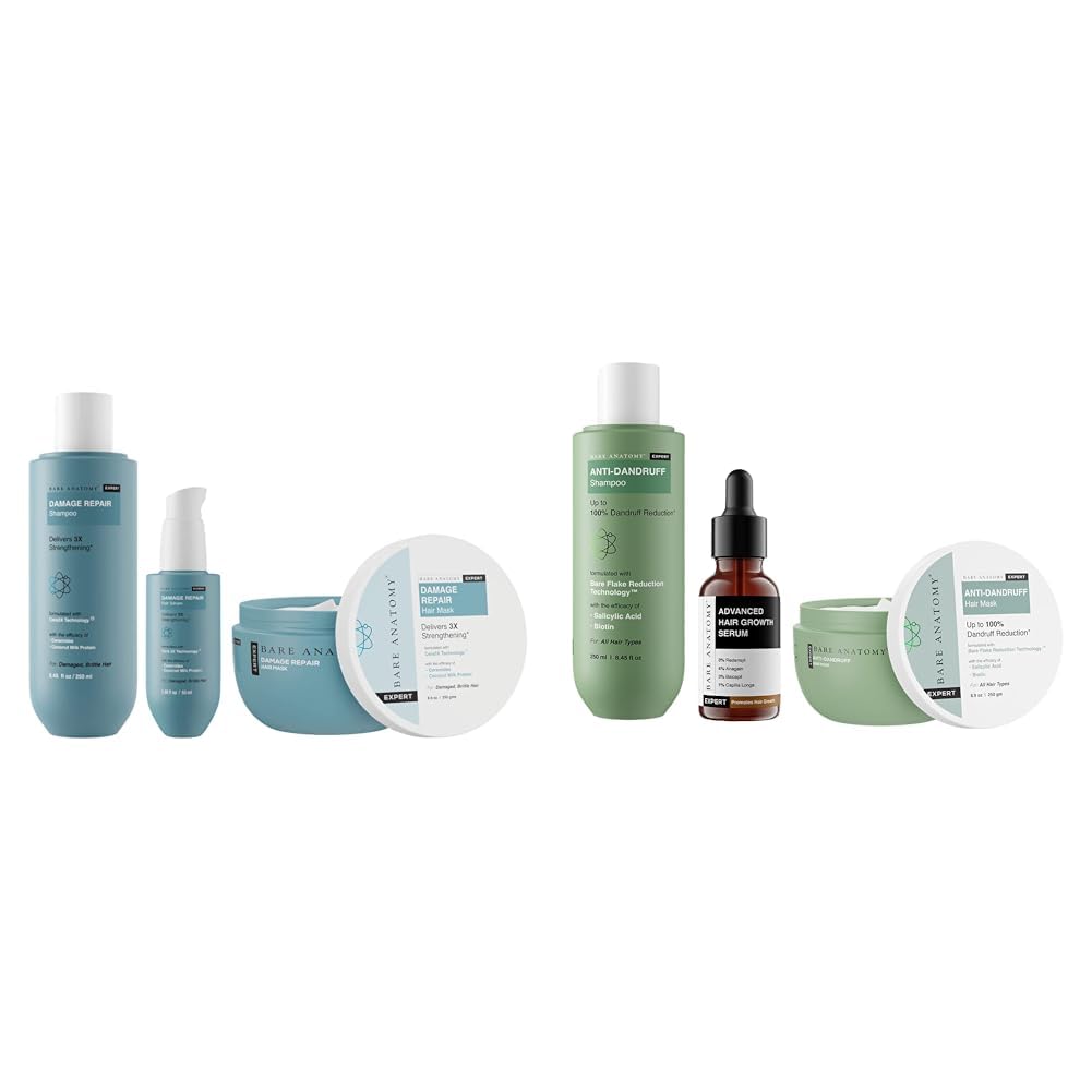 Bare Anatomy Damage Repair Shampoo + Hair Mask + Serum Kit, For Women and Men, 250 ml Expert Anti-Dandruff Shampoo + Mask for Women & Men