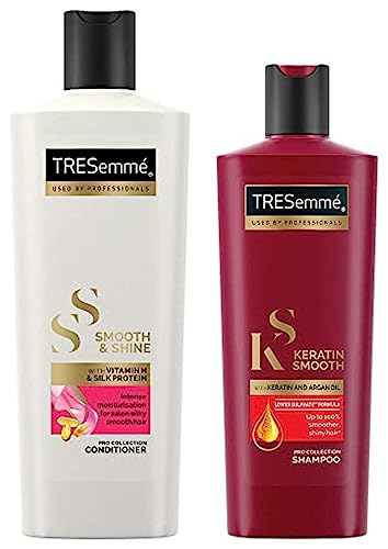 TRESemme Smooth & Shine Conditioner 335 ml, With Biotin & Silk Proteins For Silky Smooth Hair - Deeply Moisturises Dry & Frizzy Hair, For Men & Women & TRESemme Keratin Smooth Shampoo 185 ml