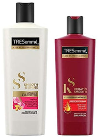 TRESemme Smooth & Shine Conditioner 335 ml, With Biotin & Silk Proteins For Silky Smooth Hair - Deeply Moisturises Dry & Frizzy Hair, For Men & Women & TRESemme Keratin Smooth Shampoo 185 ml