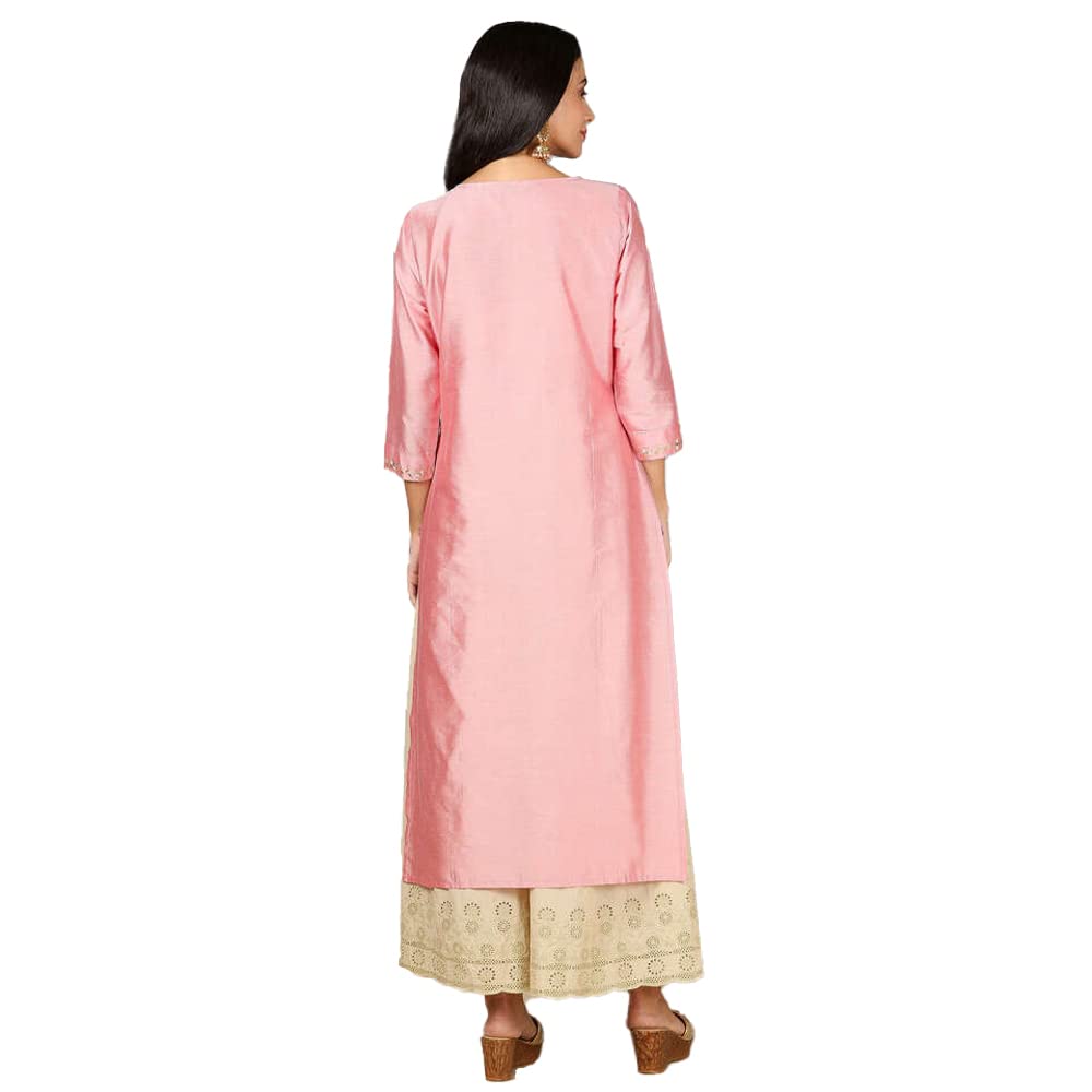 Kashish Women's  Viscose Embroidered Round Neck Straight Fit Kurta
