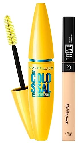 Maybelline New York Volume Express Colossal Masacara, Waterproof, Black, 10g & Maybelline New York Fit Me Concealer,20 Sand, 6.8ml