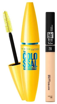 Maybelline New York Volume Express Colossal Masacara, Waterproof, Black, 10g & Maybelline New York Fit Me Concealer,20 Sand, 6.8ml