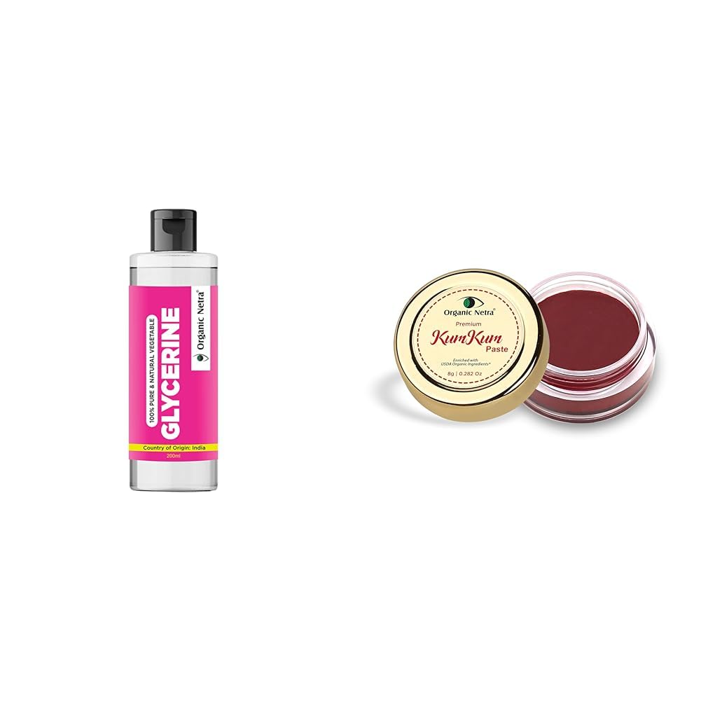 Organic Netra Glycerine for Face 200ml (Pack of 1) and Organic Netra Sindoor/Kumkum Paste | Waterproof Long lasting, Smudge Proof Sindoor | 8gm