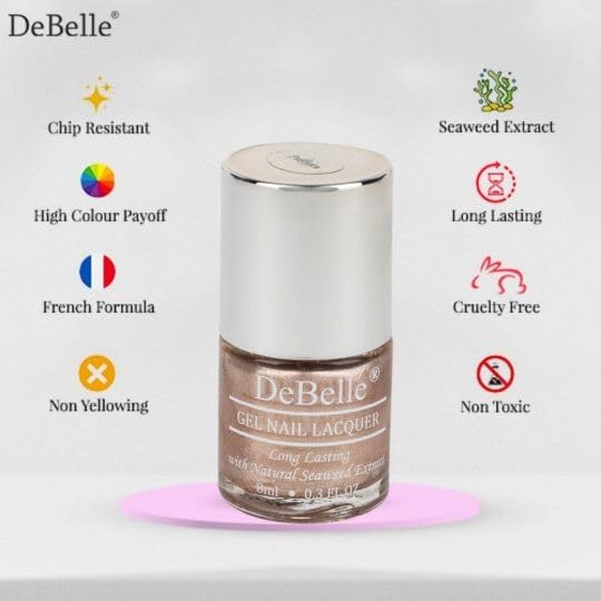 DeBelle Gel Nail Polish Pandora (Blush Rose Gold Glitter Nail Paint)|Non UV - Gel Finish |Chip Resistant | Seaweed Enriched Formula| Long Lasting|Cruelty and Toxic Free| 8ml