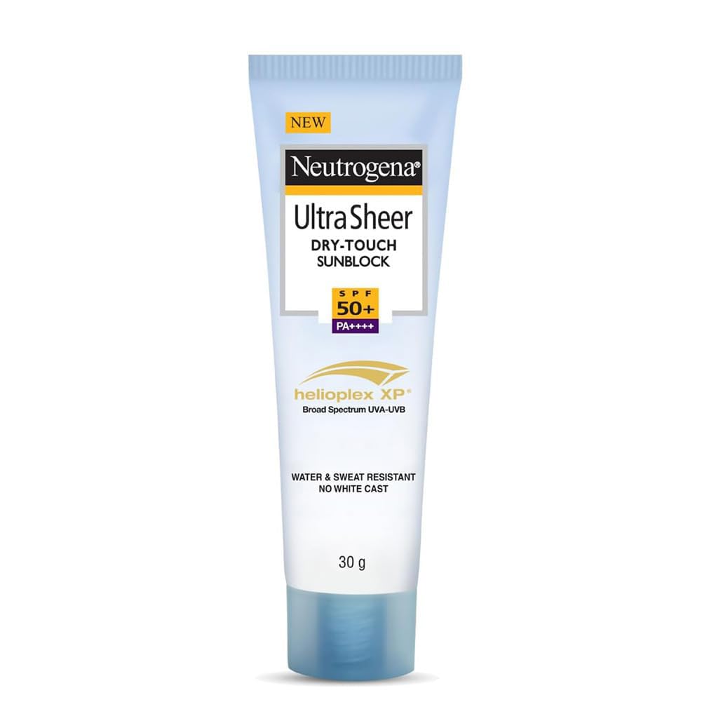 Neutrogena Ultra Sheer Sunscreen SPF 50+ | Broad Spectrum UVA/UVB | Blue light protect | No White Cast | Water resistant, Ultra light & Non sticky | Oily, Dry & Sensitive Skin | 30 g (Pack of 1)