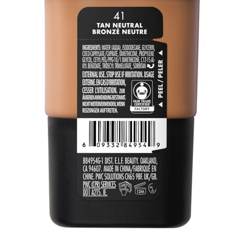 e.l.f. Soft Glam Foundation, Medium Coverage, Long-Lasting & Buildable Foundation For A Smooth, Satin Finish, Vegan & Cruelty-Free, 41 Tan Neutral