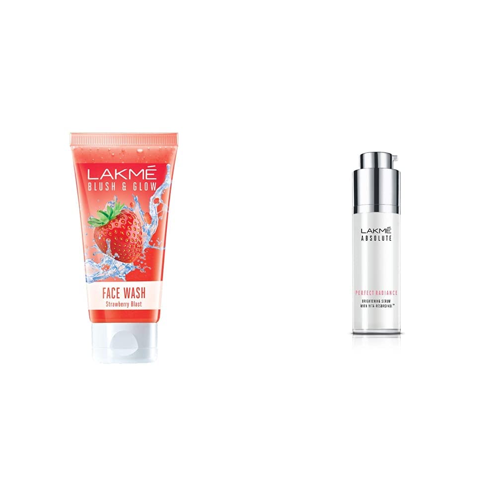 Lakmé Blush & Glow Gel Face Wash, Strawberry Blast, 100G And Absolute Perfect Radiance Skin Serum, Lightening & Brightening, 30Ml