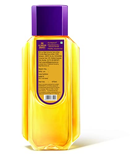 Bajaj Almond Drops Hair Oil, 475ml, Hair Oil, 6X Vitamin E, Almond Oil, Light and Non-Sticky, Hair Fall Control (Pack of 4)
