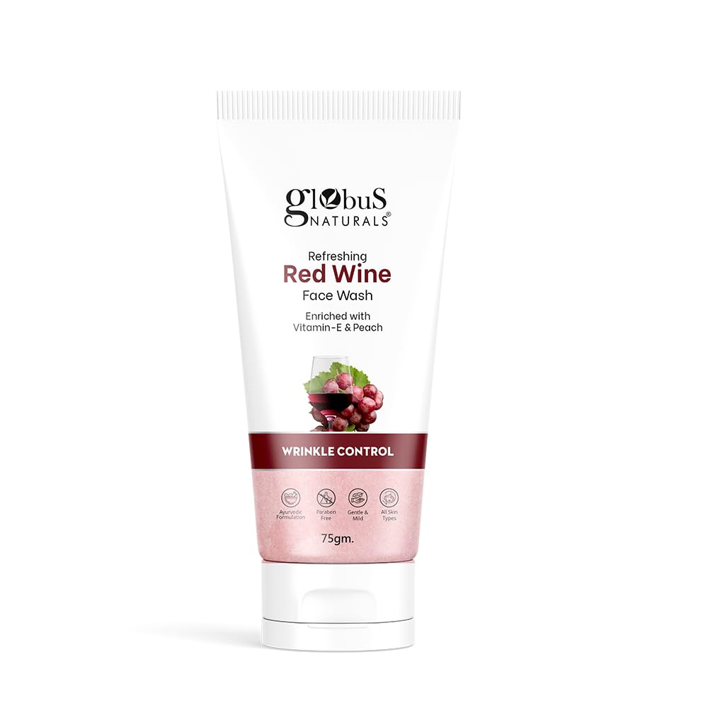 Globus Naturals Red Wine Hydrating Face Wash, Enriched With Rosemary & Honey, Wrinkle Control Formula, Natural, Gentle & Mild, Suitable For All Skin Types, 75 gm