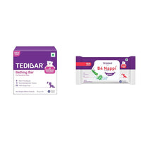 TEDIBAR Combo Pack of Moisturising Baby Bathing Bar 75gx2(Pack of 1) + B4 Nappi Baby Wipes - 30 | Alcohol and Preservative-Free Baby Wipes | Dermatologically Tested - By Torrent Pharma