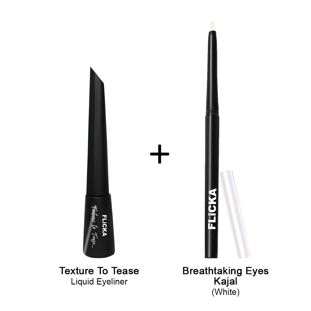 FLiCKA Breathtaking Eyes Kajal White & Texture To Tease Liquid Eyeliner Combo