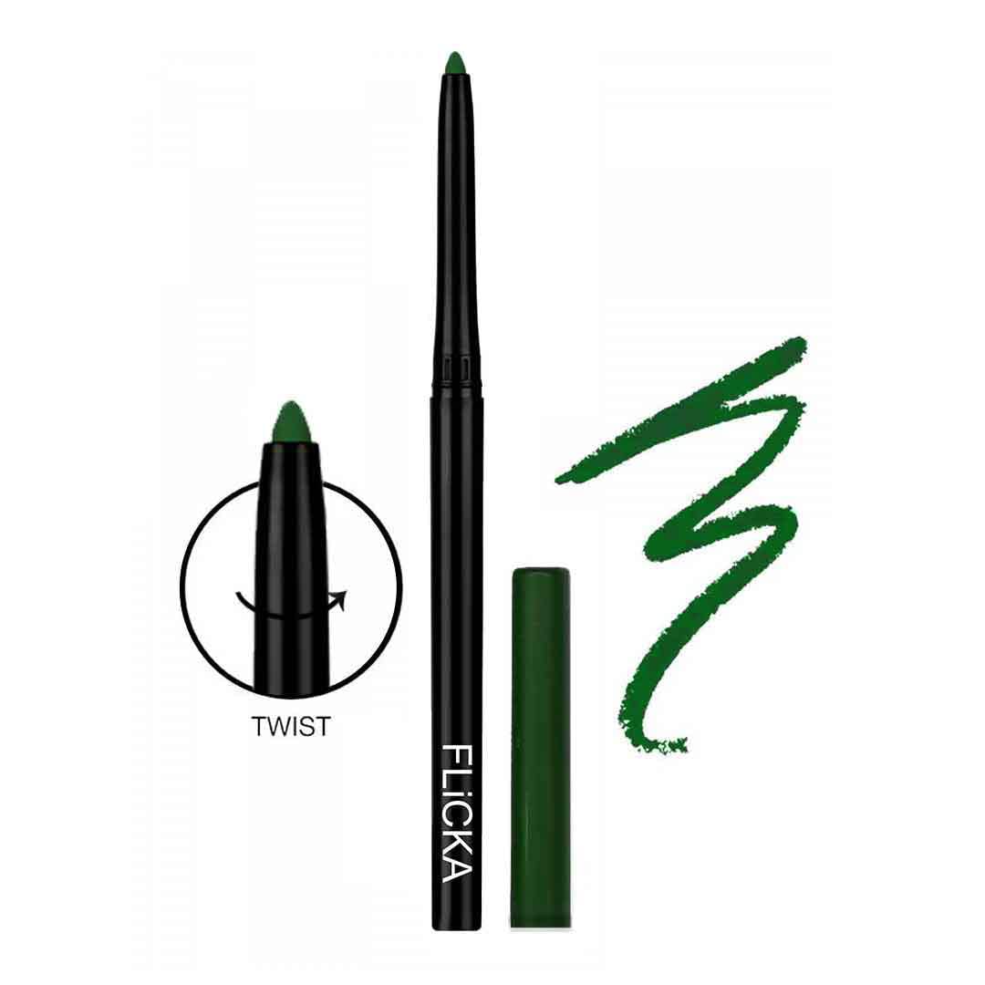 Flicka Wild & Kind Twist Kajal Pen 04 Green Treasure Waterproof & Long Lasting 0.30gm Shimmery Affair Lip Gloss 6 Gin Baby Pink 5ml