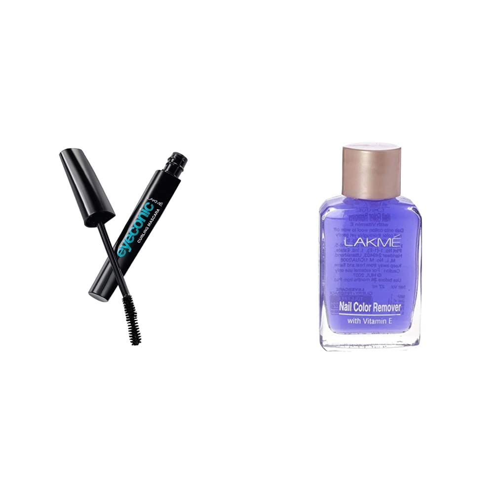 Lakmé Eyeconic Lash Curling Mascara, Black, 9ml And Lakmé Nail Color Remover, 27ml