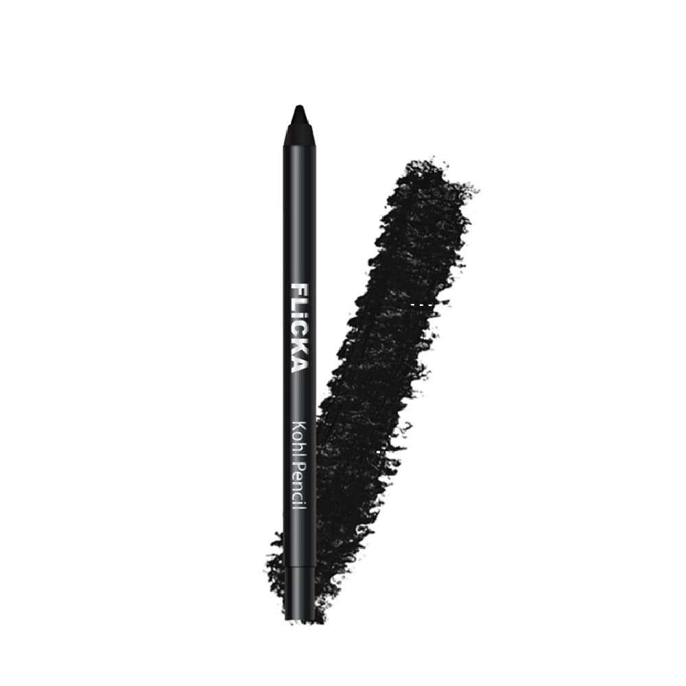 FLiCKA Kohl As Coal Kajal Pencil | Intense Black Waterproof Eyeliner | 24HR Long-Lasting Smudge-Proof Matte Finish | Eye Pencil for Women | 1.2g