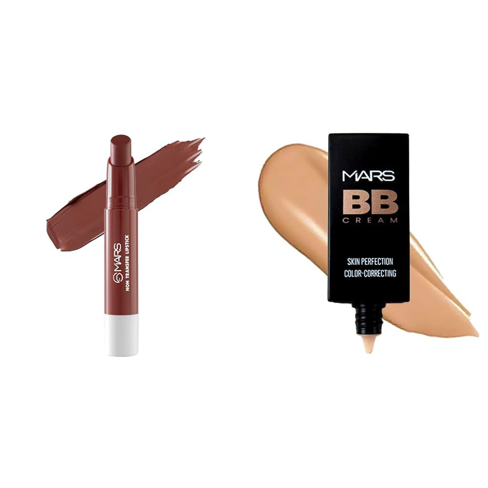 MARS Matte Super Stay Lipstick | Up to 12 Hours Long Lasting | Smudge Proof and Waterproof Lipstick for Women (2.6 gm) (12-SINFUL) BB Cream Lightweight Foundation (30 ml) (Tan)