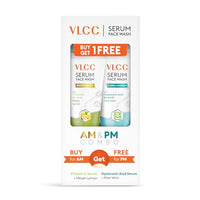 VLCC Vitamin C & Meyer Lemon Serum Facewash - 150 ml to Reduce Pigmentation & Brighten for AM | with Free Hyaluronic Acid & Aloe Vera Serum Facewash - 150 ml to Strengthen Skin Barrier for PM (B1G1)