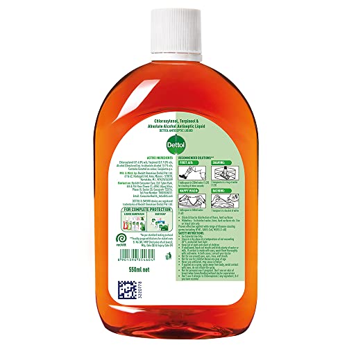 Dettol Antiseptic Liquid for First Aid , Surface Disinfection and Personal Hygiene , 550ml