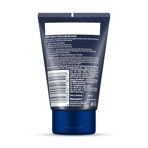 NIVEA MEN Deep Impact Face Wash 100g | With Black Carbon | Intense Clean, For Beard & Face | Removes Oil and Impurities