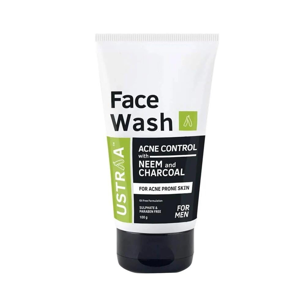 Ustraa Face Wash Acne Control - With Neem & Charcoal - 100g - Oil control, Prevents Acne & De-Tan Face Cream For Men - 50g | for Effective Tan Removal & Even Skin tone | Without Bleach