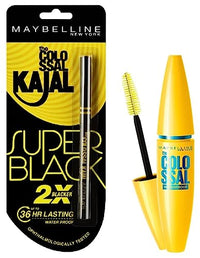 Maybelline New York Colossal Kajal, Super Black, 0.35g And Maybelline New York Volume Express Colossal Masacara, Waterproof, Black, 10 ml