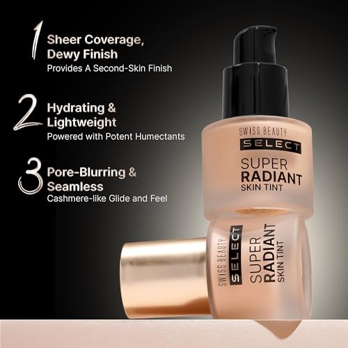 SWISS BEAUTY Select Super Radiant Hydrating Liquid Skin Tint | With Hyaluronic Acid | Provides Natural, Dewy Glow | Shade- Almond Glow, 30Gm