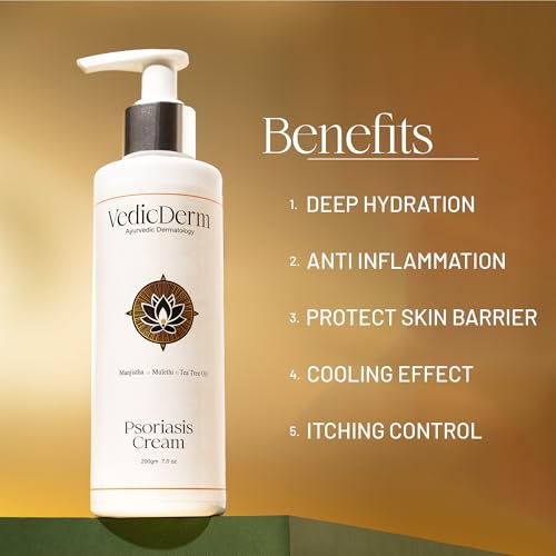 VEDICDERM Psoréa Cream with 2% Bakuchi Extract Skin Barrier Repair | Itching and Dryness Control | Natural, Chemical Free Formula for Psoriatic skin (200ml, Pack of 1)